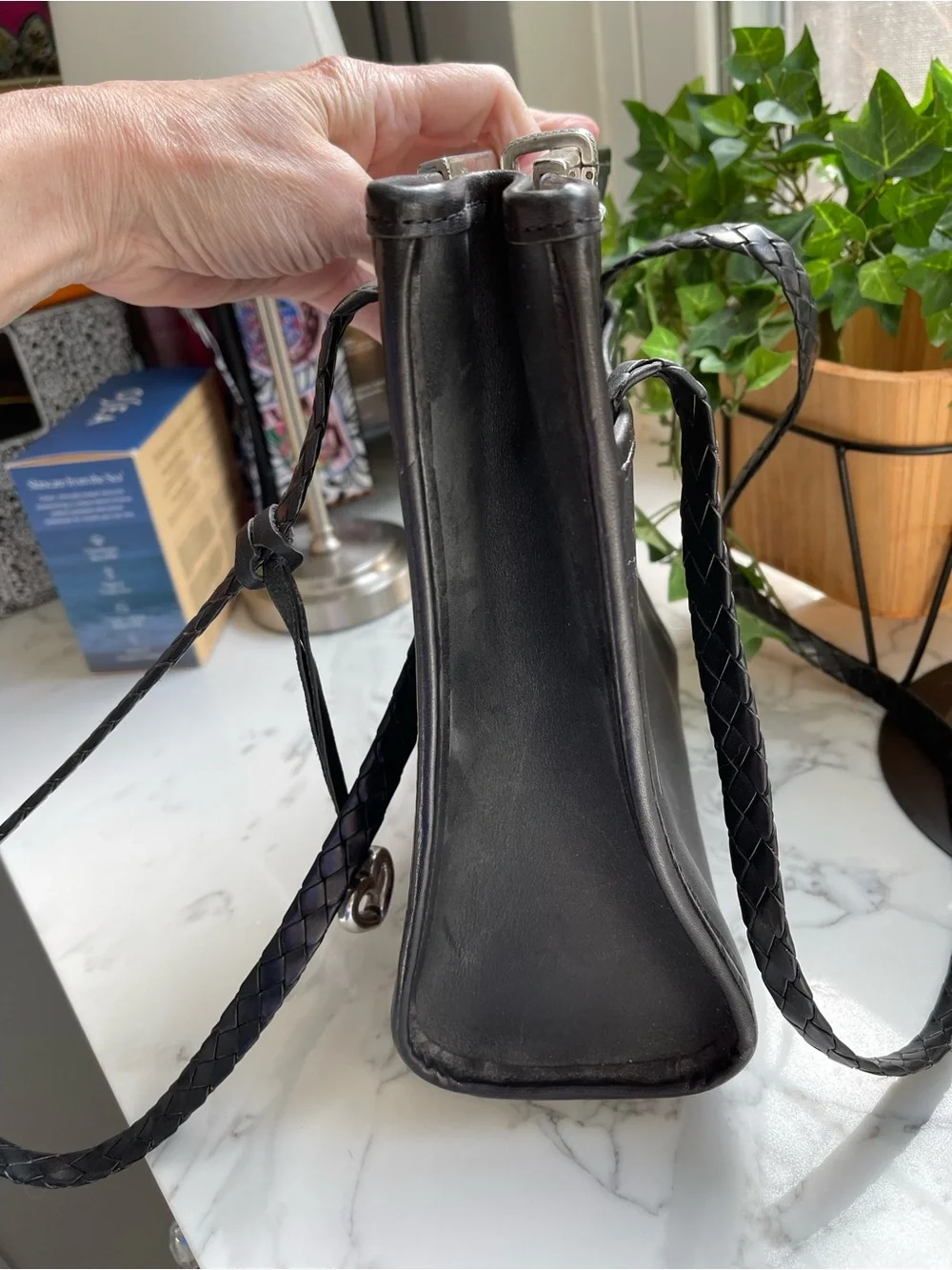 Brighton Vintage Leopard Print Tote with Black Croc-Texture Trim and Heart Charm
